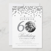 サプライズ写真60th誕生日シルバー紙吹雪 招待状 (正面)