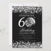サプライズ写真60th誕生日パーティシルバーライト 招待状 (正面)