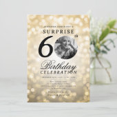 サプライズ写真60th Birthday Party金ゴールド《写真》ぼけ味 招待状 (スタンド正面)
