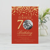サプライズ写真70誕生日金ゴールド紙吹雪赤 招待状 (スタンド正面)