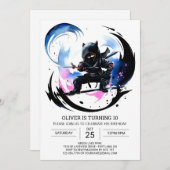 サプライズ忍者ブラックベルト誕生日 招待状 (正面/裏面)