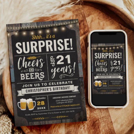 サプライズ応援とビアーズ21歳の誕生日招待状 招待状
