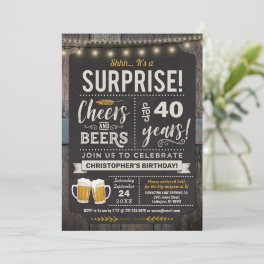 サプライズ応援とビアーズ40th誕生日招待状 招待状 (スタンド正面)