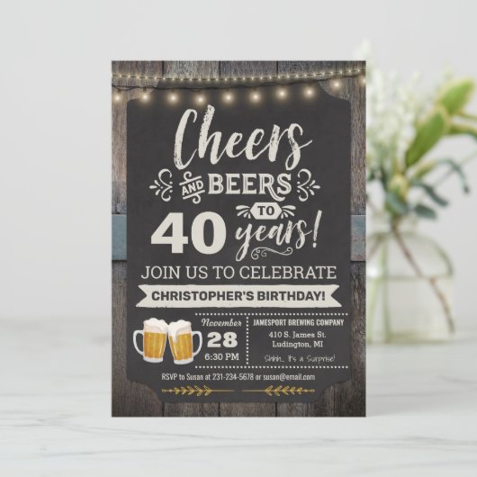 サプライズ応援とビアーズ40th誕生日招待状 招待状 (スタンド正面)