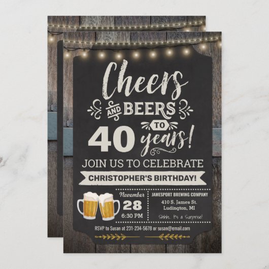 サプライズ応援とビアーズ40th誕生日招待状 招待状 (正面/裏面)