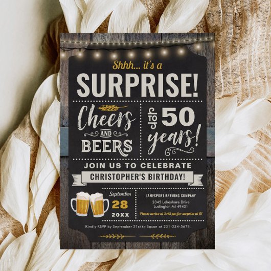 サプライズ応援とビアーズ50th誕生日招待状 招待状