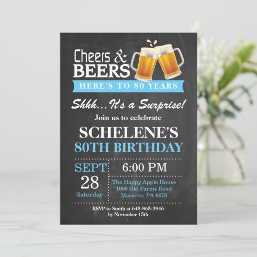 サプライズ応援とビアーズ80th誕生日招待状 招待状 (スタンド正面)