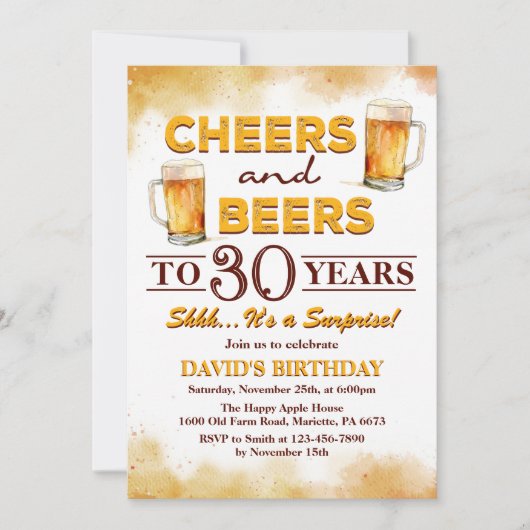 サプライズ応援とビール誕生日パーティー 招待状 (正面)