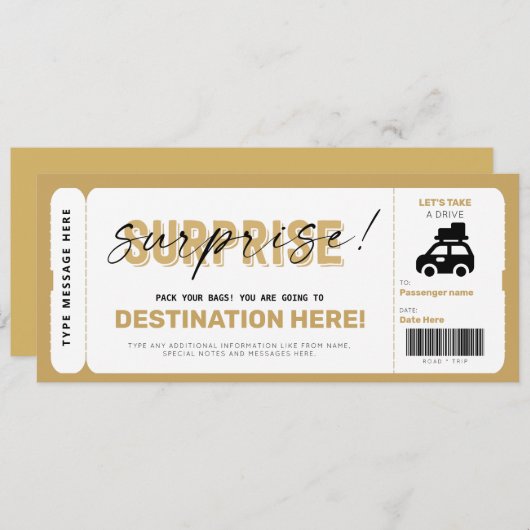 サプライズ旅行券 道路旅行 フェイクギフトチケット 招待状 (正面/裏面)