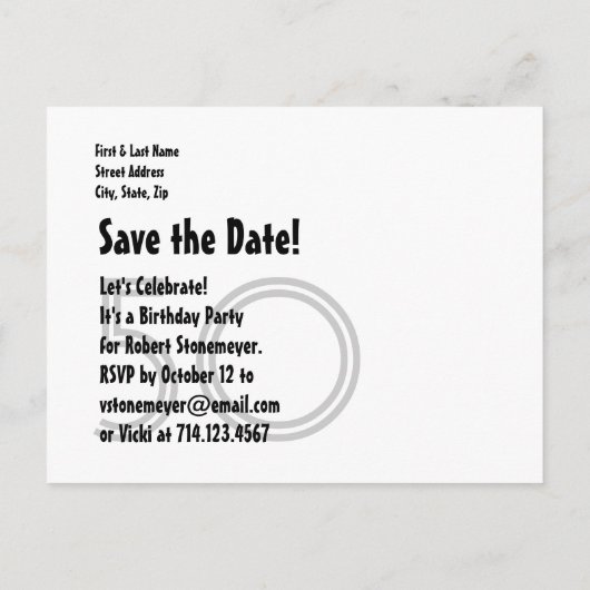 サプライズ日付50th誕生日パーティーA02Bを保存 案内ポストカード (裏面)