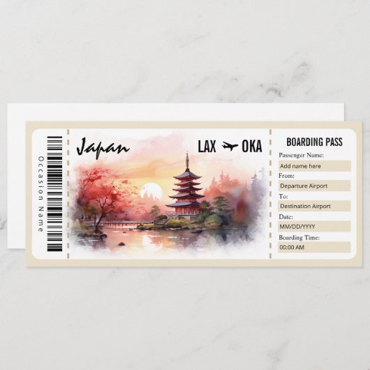 サプライズ日本搭乗券ギフト券 招待状 (正面/裏面)