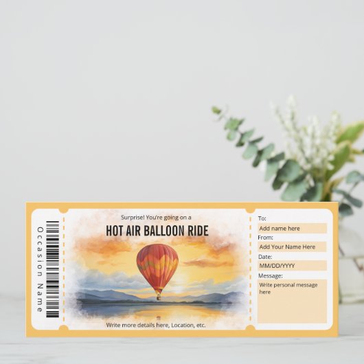サプライズ熱気球ギフト証明書テンプレート 招待状 (スタンド正面)
