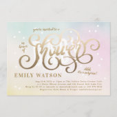 サプライズ男の子または女の子金ゴールドレタリングベビーシャワー 招待状 (正面)