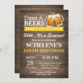 サプライズ素朴応援とビール100誕生日 招待状 (正面/裏面)