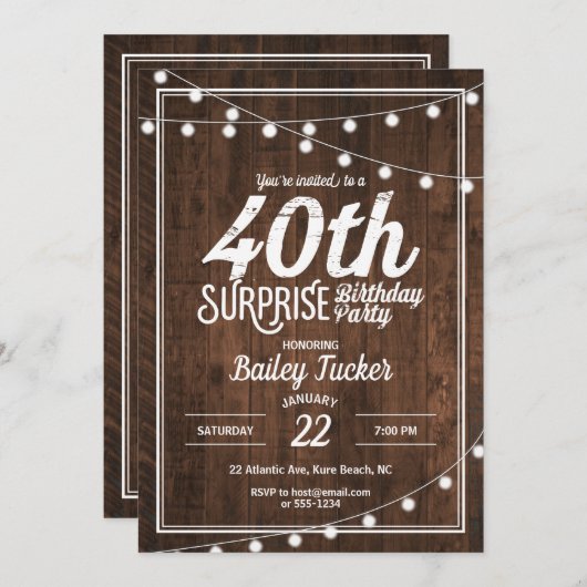 サプライズ素朴40歳の誕生日パーティー 招待状 (正面/裏面)