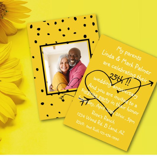 サプライズ結婚の記念日おもしろいパーティー写真 招待状