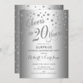 サプライズ結婚20周年記念 – シルバー 招待状 (正面/裏面)