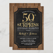 サプライズ結婚50周年記念 – 木材金ゴールド 招待状 (正面/裏面)
