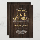 サプライズ結婚55周年記念 – 木材金ゴールド 招待状 (正面/裏面)