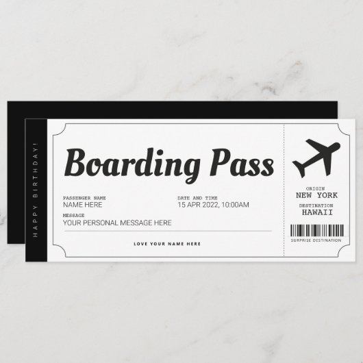 サプライズ航空券 飛行機旅行チケット 招待状 (正面/裏面)