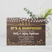 サプライズ記念日パーティー招待状 木製＆ゴールド 招待状 (スタンド正面)