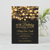 サプライズ誕生日きらめく金ゴールドライト&スター 招待状 (スタンド正面)