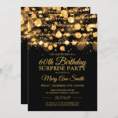 サプライズ誕生日きらめく金ゴールドライト&スター 招待状 (正面/裏面)