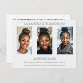 サプライズ誕生日どんな年齢3枚写真パーティーテンプレート ポストカード (正面/裏面)