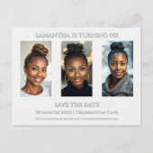 サプライズ誕生日どんな年齢3枚写真パーティーテンプレート ポストカード (正面)