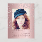 サプライズ誕生日ほこりっぽいバラピンクの写真の招待状 ポストカード (正面)