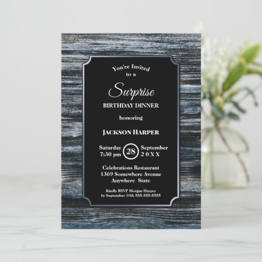 サプライズ誕生日ディナーウッドパーティの招待状 招待状 (スタンド正面)