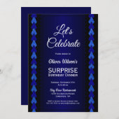 サプライズ誕生日ディナーブラックアンドブルーパーティー 招待状 (正面/裏面)