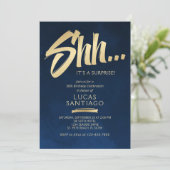 サプライズ誕生日ネイビー金ゴールド 招待状 (スタンド正面)