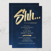 サプライズ誕生日ネイビー金ゴールド 招待状 (正面/裏面)