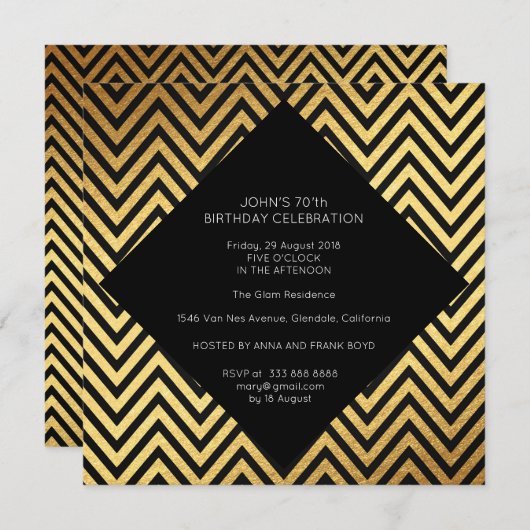 サプライズ誕生日パーティアールデコ幾何学的金ゴールド 招待状