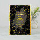 サプライズ誕生日パーティブラックグレー彼のための金ゴールド 箔招待状 (立ち正面)