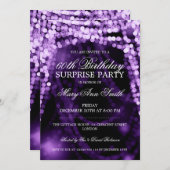 サプライズ誕生日パーティーのストリングライト紫 招待状 (正面/裏面)
