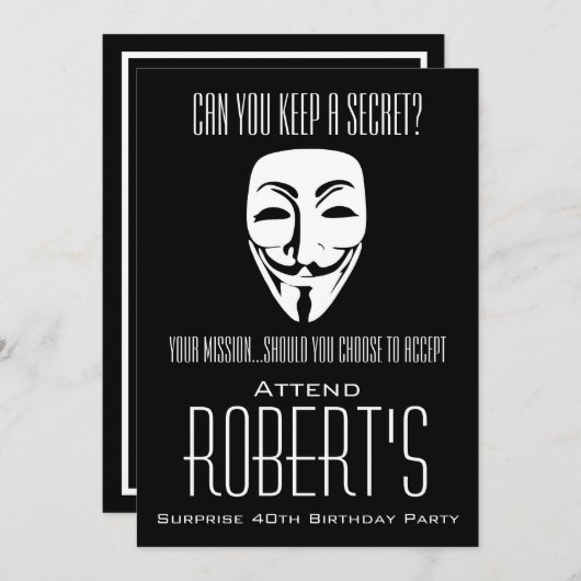 サプライズ誕生日パーティーの招待状をマスク 招待状 (正面/裏面)