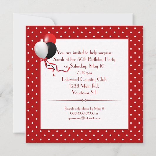 サプライズ誕生日パーティーの招待 招待状 (裏面)