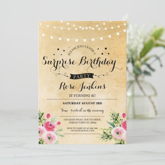 サプライズ誕生日パーティーアニーエイジフローラ招待状 招待状 (スタンド正面)