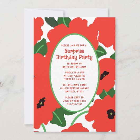 サプライズ誕生日パーティー招待任意の年齢フローラ 招待状 (正面)