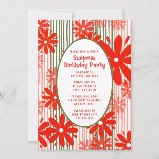 サプライズ誕生日パーティー招待任意の年齢フローラ 招待状 (正面)