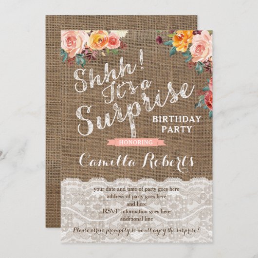 サプライズ誕生日パーティー招待状、任意の年齢、秋 招待状 (正面/裏面)