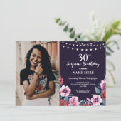 サプライズ誕生日パーティー海軍ピンクフローラ写真 招待状 (スタンド正面)