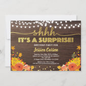 サプライズ誕生日パーティー秋素朴な木材フローラ 招待状 (正面)