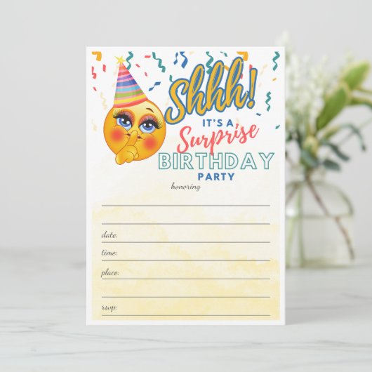 サプライズ誕生日パーティー絵文字が埋め空白のる 招待状 (スタンド正面)