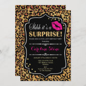 サプライズ誕生日パーティー – ヒョウ印刷ピンク 招待状 (正面/裏面)