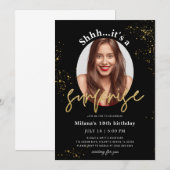 サプライズ誕生日パーティー ブラックゴールド ご招待カード 招待状 (正面/裏面)