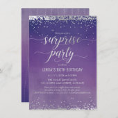 サプライズ誕生日パーティー – 水彩銀色 招待状 (正面/裏面)