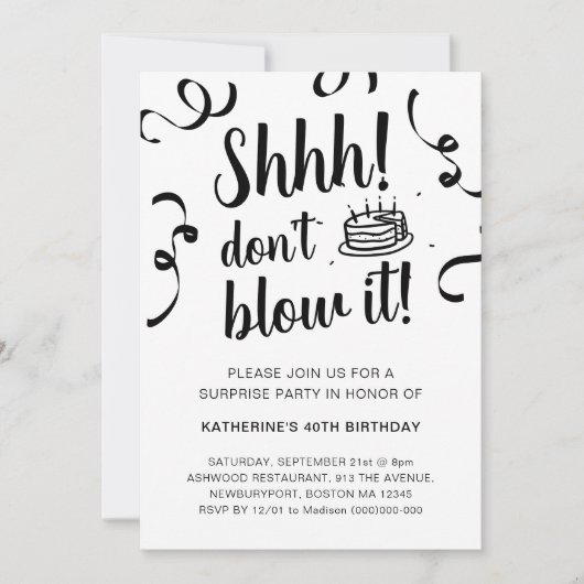 サプライズ誕生日パーティー | Itを使用しな吹い招待状 招待状 (正面)